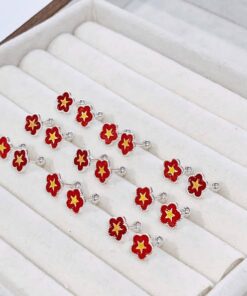 Bông tai bạc S925 hình hoa mai cờ đỏ sao vàng – Tự Hào Việt Nam