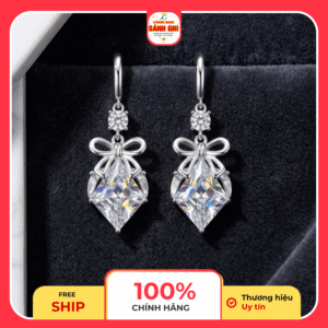 Bông tai nữ bạc 925 đính đá phối nơ dáng dài thanh lịch
