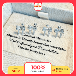 Hoa tai bạc nụ chốt ren