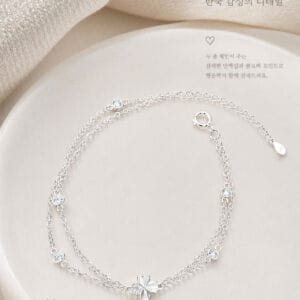 Alternative view of Lắc Bạc Cỏ 4 Lá 925 Thiết Kế Dây Kép Phong Cách Hàn Quốc Dịu Dàng